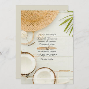 Convite Rustic Summer QR Code RSVP Beach Wedding