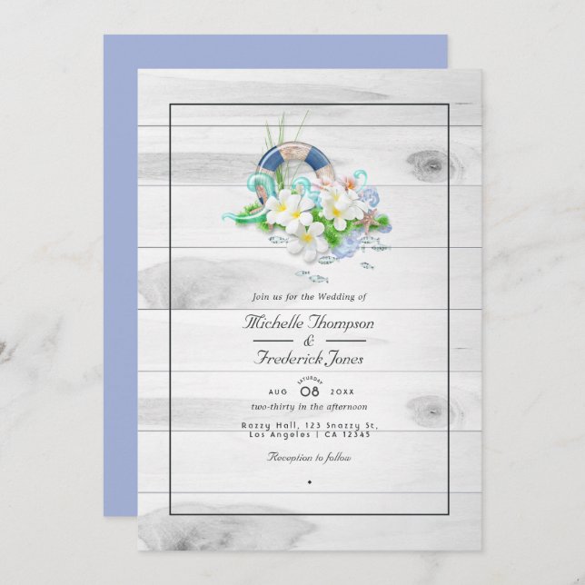 Convite Rustic Summer QR Code RSVP Beach Wedding (Frente/Verso)