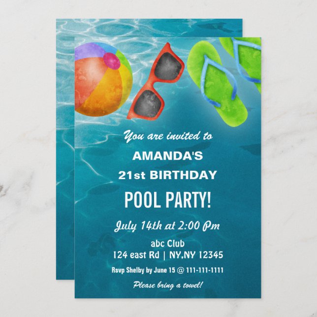 Convite Rustic Summer Swimming Pool Party Birthday  (Frente/Verso)