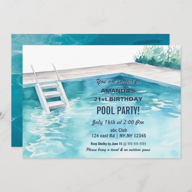 Convite Rustic Summer Swimming Pool Party Birthday  Invite (Frente/Verso)