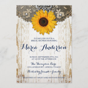 Convite Rustic Sunflower and Lace Chá de panela Invite
