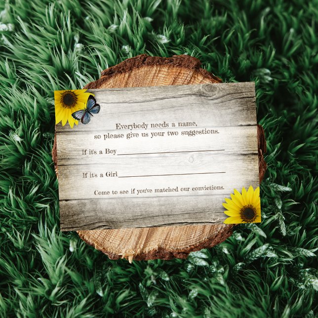 Convite Rustic Sunflower Baby Name Sugestões Jogo do Chá (Criador carregado)