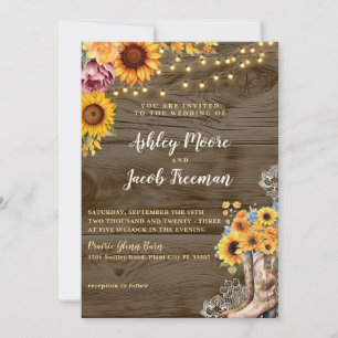 Convite Rustic Sunflower Barn Wood Casation
