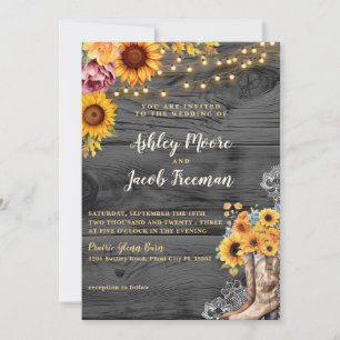 Convite Rustic Sunflower Boots Barn Casamento