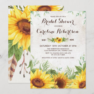 Convite Rustic Sunflower Chá de panela Floral Invite