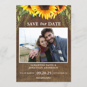 Convite Rustic Sunflower Classic Photo Save the Date