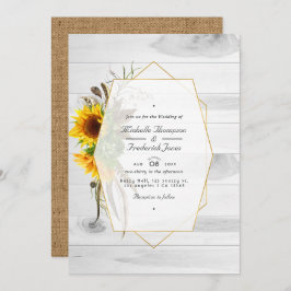 Convite Rustic Sunflower Country Barn Código QR RSVP Casam