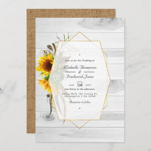 Convite Rustic Sunflower Country Barn Código QR RSVP Casam