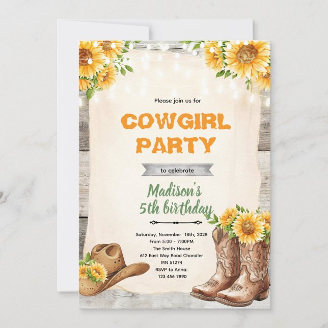 Convite Rustic sunflower cowgirl invitation (Frente)