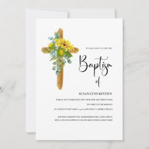 Convite Rustic Sunflower Cross Baptism Christening