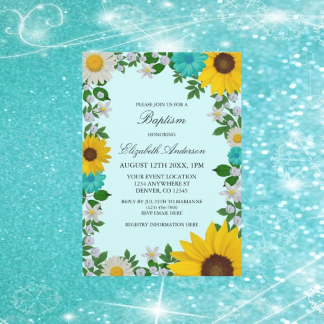 Convite Rustic Sunflower Daisy Floral Baptism (Criador carregado)