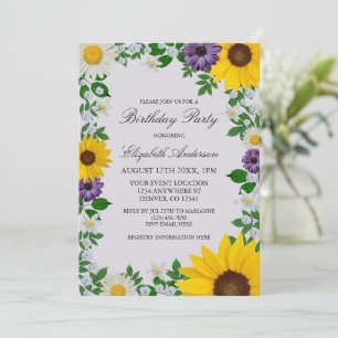 Convite Rustic Sunflower Daisy Floral Birthday