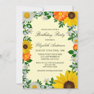 Convite Rustic Sunflower Daisy Floral Birthday