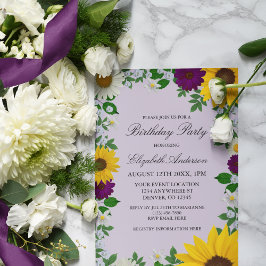 Convite Rustic Sunflower Daisy Floral Birthday