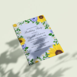 Convite Rustic Sunflower Daisy Floral Birthday