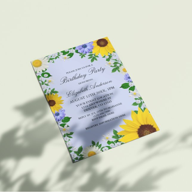 Convite Rustic Sunflower Daisy Floral Birthday (Criador carregado)