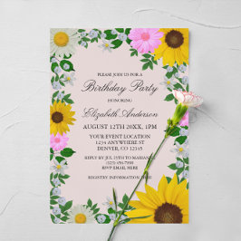 Convite Rustic Sunflower Daisy Floral Birthday