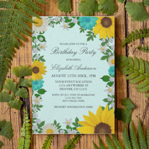 Convite Rustic Sunflower Daisy Floral Birthday