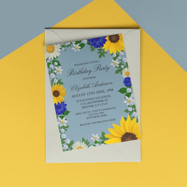 Convite Rustic Sunflower Daisy Floral Birthday (Criador carregado)
