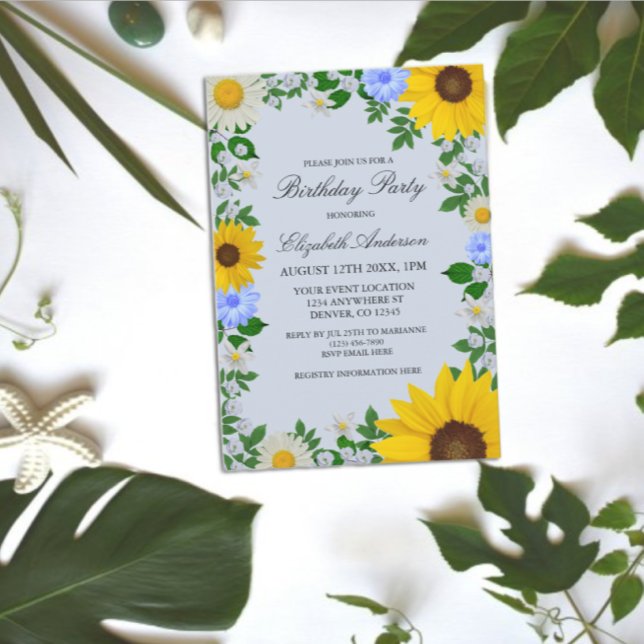Convite Rustic Sunflower Daisy Floral Birthday (Criador carregado)