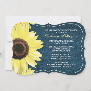 Convite Rustic Sunflower Denim Baby Shower Invants