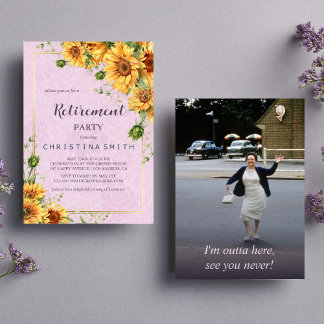 Convite Rustic Sunflower Elegant Summer Retirement Party