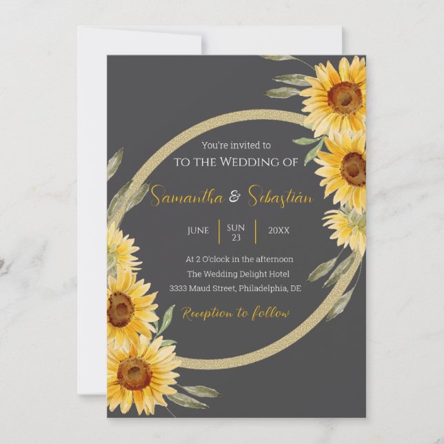 Convite Rustic Sunflower Elegant Weditation (Frente)