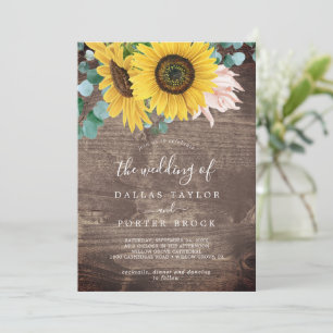 Convite Rustic Sunflower Eucalyptus   Casamento de madeira