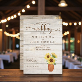 Convite Rustic Sunflower Floral on Wood Wedding Invitation