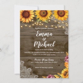 Convite Rustic Sunflower Lace Casamento outono