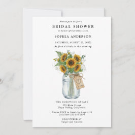 Convite Rustic Sunflower Mason Jar Bridal Shower