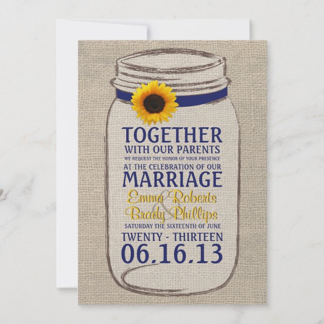 Convite Rustic Sunflower & Mason Jar Casamento (Frente)