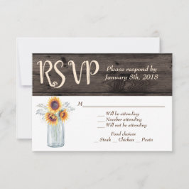 Convite Rustic Sunflower Mason Jar Wood Country RSVP