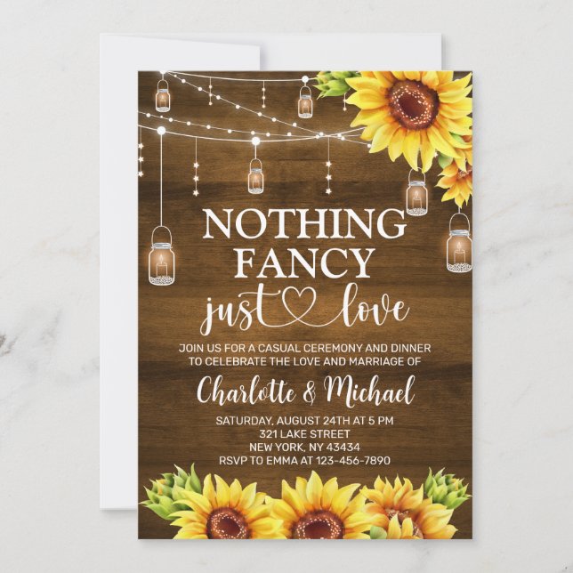 Convite Rustic Sunflower Nothing Fancy Just Love Wedding (Frente)