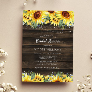 Convite Rustic Sunflower String Lights Bridal Shower