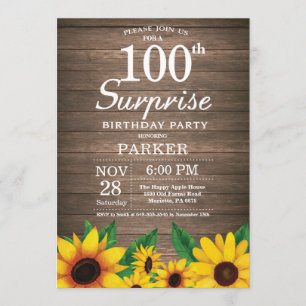 Convite Rustic Sunflower Surprise 100th Aniversário