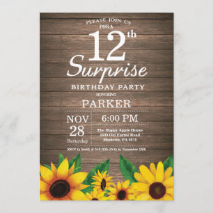 Convite Rustic Sunflower Surprise 12 de Aniversário