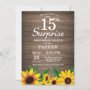 Convite Rustic Sunflower Surprise 15 de Aniversário