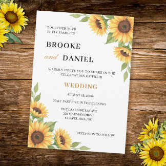 Convite Rustic Sunflower Watercolor Floral Country Wedding