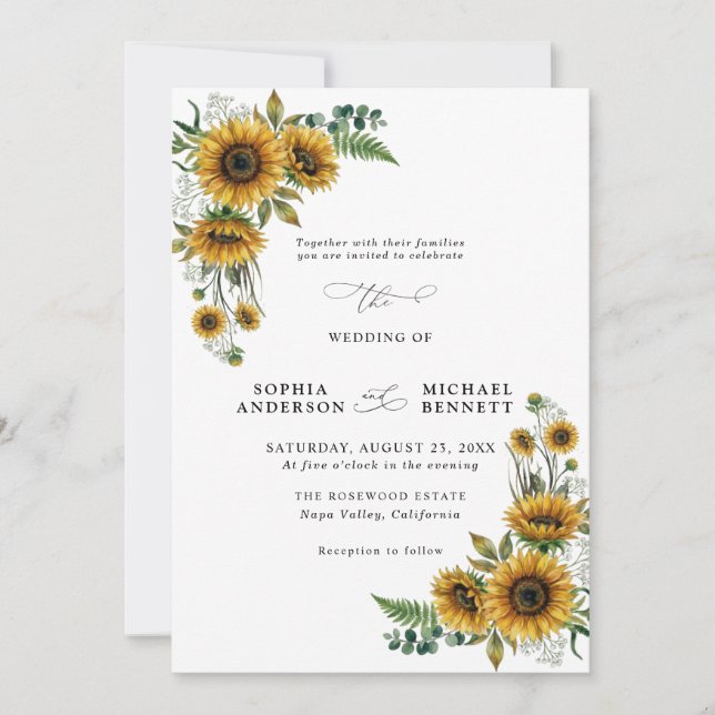 Convite Rustic Sunflower Wedding Invitation (Frente)