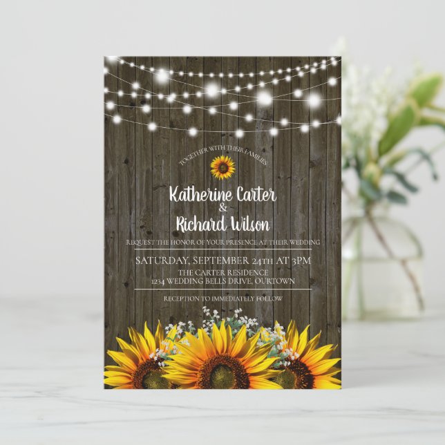 Convite Rustic Sunflower Weditation (Em pé/Frente)