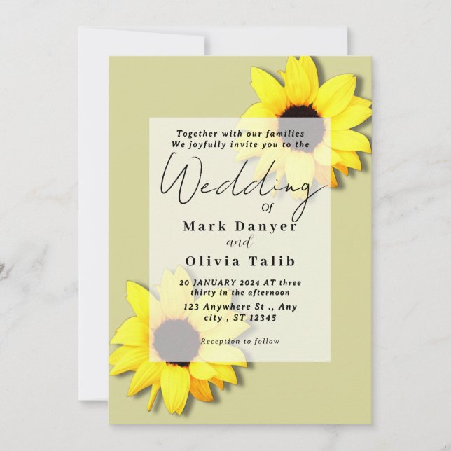 Convite Rustic Sunflower Weditation (Frente)