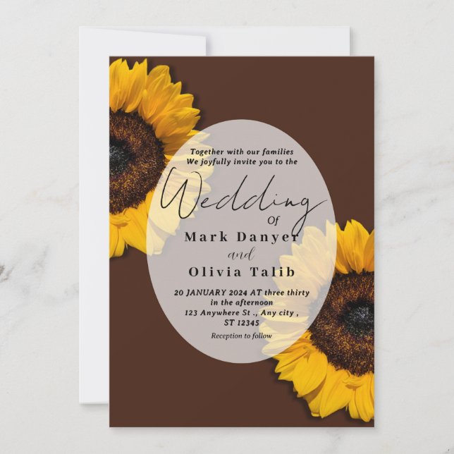 Convite Rustic Sunflower Weditation (Frente)