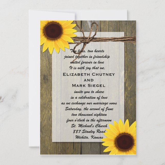 Convite Rustic Sunflower Western Country Weding Invite (Frente)