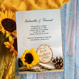 Convite Rustic Sunflower Woodland Casamento Salva a Data
