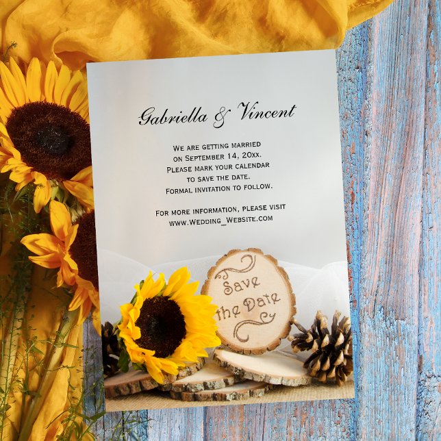 Convite Rustic Sunflower Woodland Casamento Salva a Data (Criador carregado)