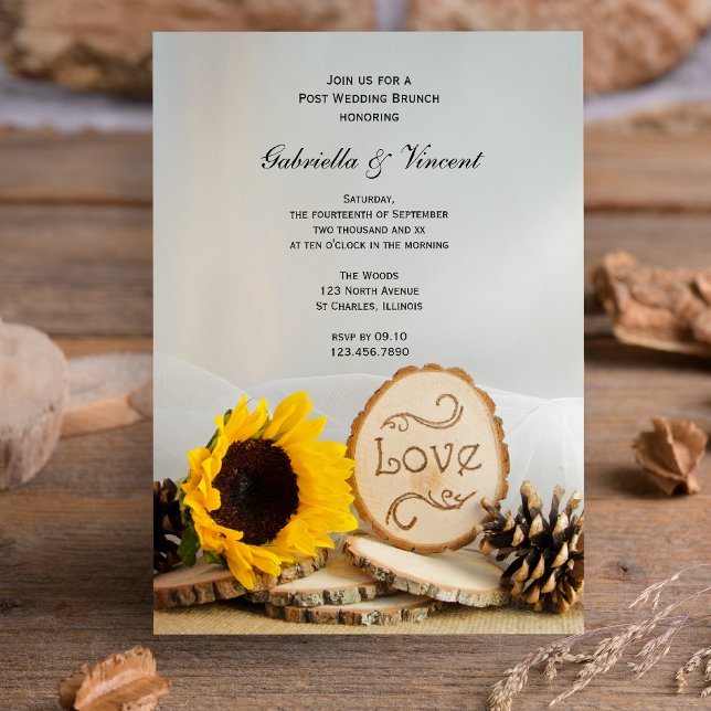 Convite Rustic Sunflower Woodland Posta Wedch Brunch (Criador carregado)