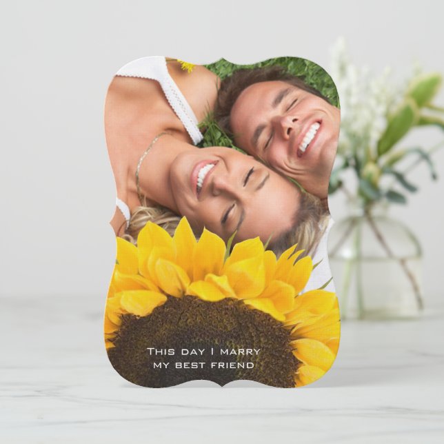 Convite Rustic Sunflower Your Photo Casamento (Em pé/Frente)