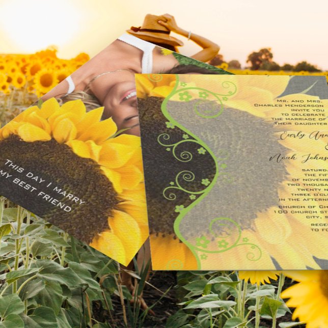 Convite Rustic Sunflower Your Photo Casamento (Criador carregado)