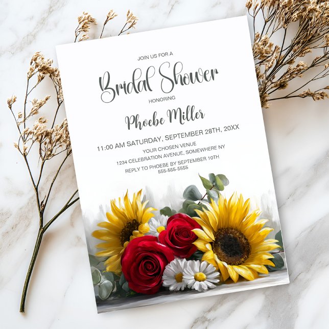 Convite Rustic Sunflowers and Roses Bridal Shower (Criador carregado)